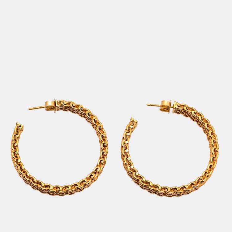 Pre Owned Tiffany & Co. Somerset Mesh 18k Yellow Gold Hoop Earrings