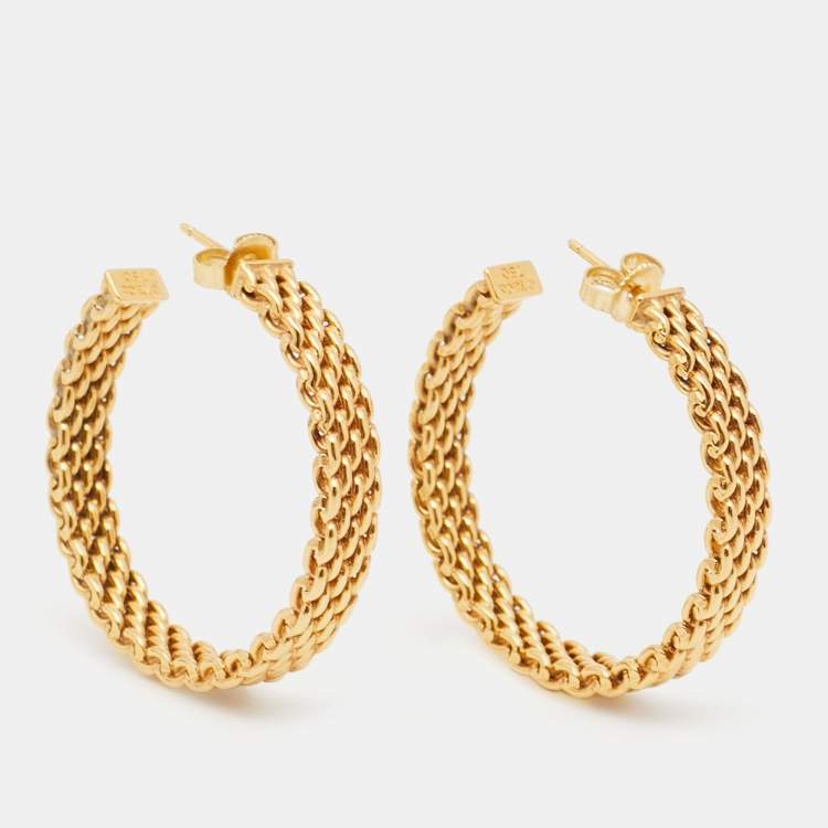 Pre Owned Tiffany & Co. Somerset Mesh 18k Yellow Gold Hoop Earrings