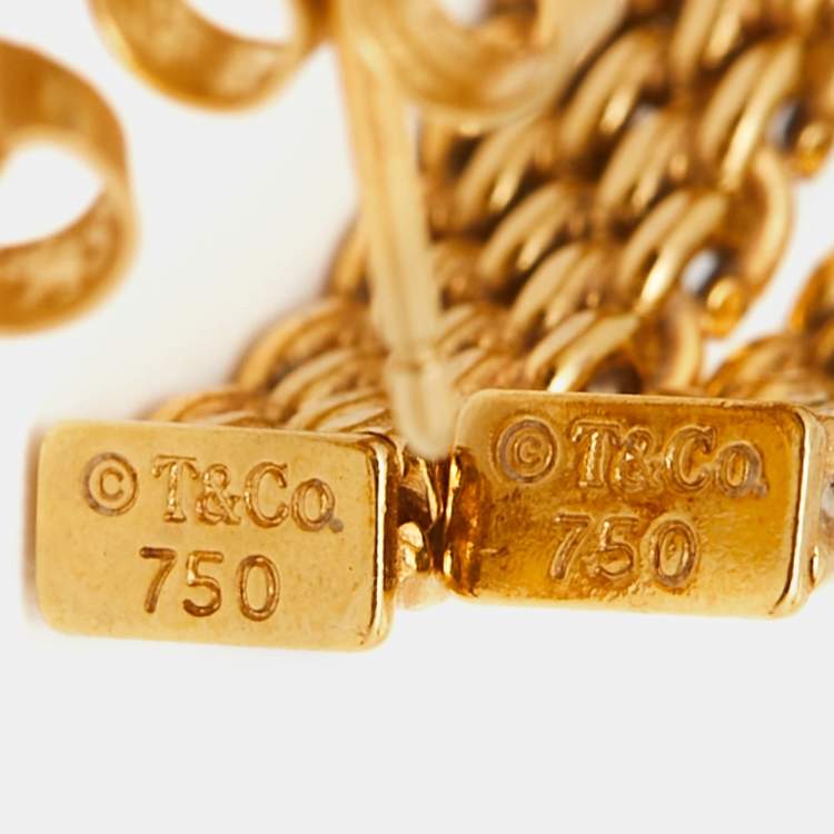 Pre Owned Tiffany & Co. Somerset Mesh 18k Yellow Gold Hoop Earrings