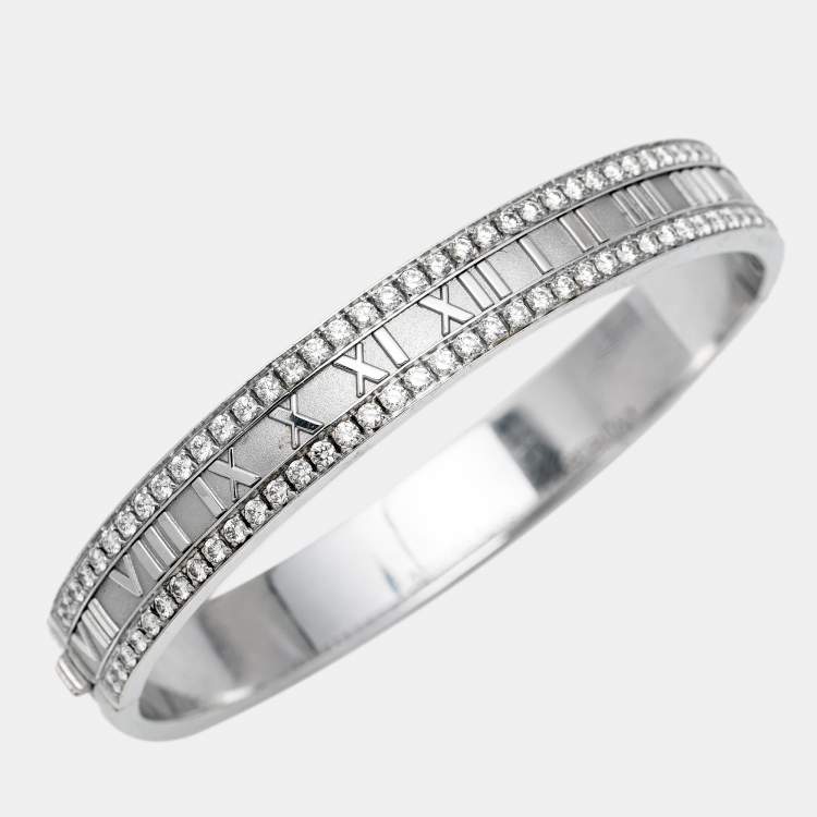 Pre Owned Tiffany & Co. Atlas Semi Paved Diamond 18k White Gold Bangle Bracelet