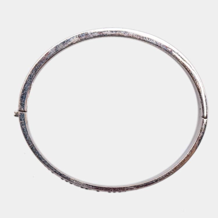 Pre Owned Tiffany & Co. Atlas Semi Paved Diamond 18k White Gold Bangle Bracelet