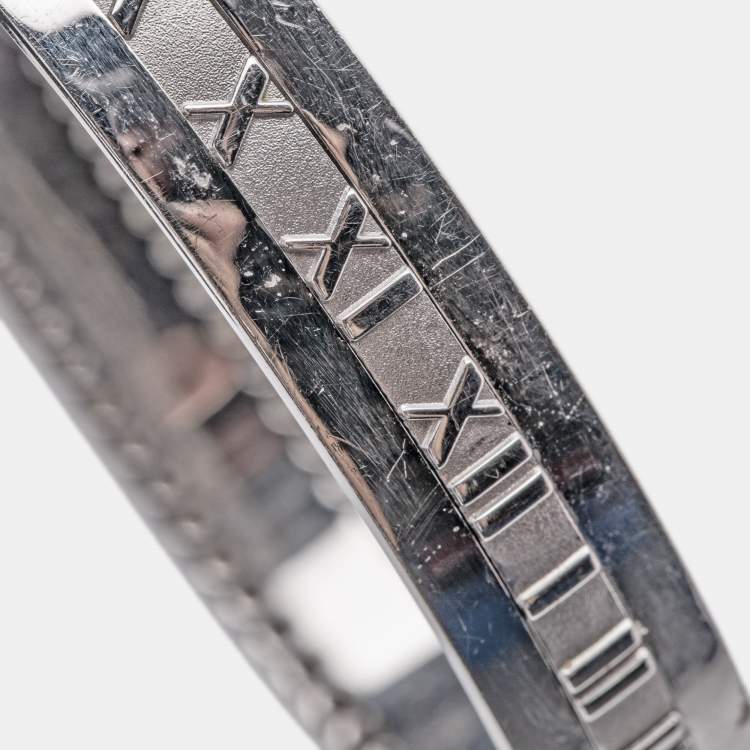 Pre Owned Tiffany & Co. Atlas Semi Paved Diamond 18k White Gold Bangle Bracelet