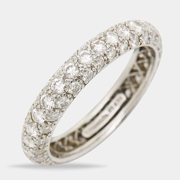 Pre Owned Tiffany & Co. Etoile 3 Row Diamond Paved Platinum Ring Size 54