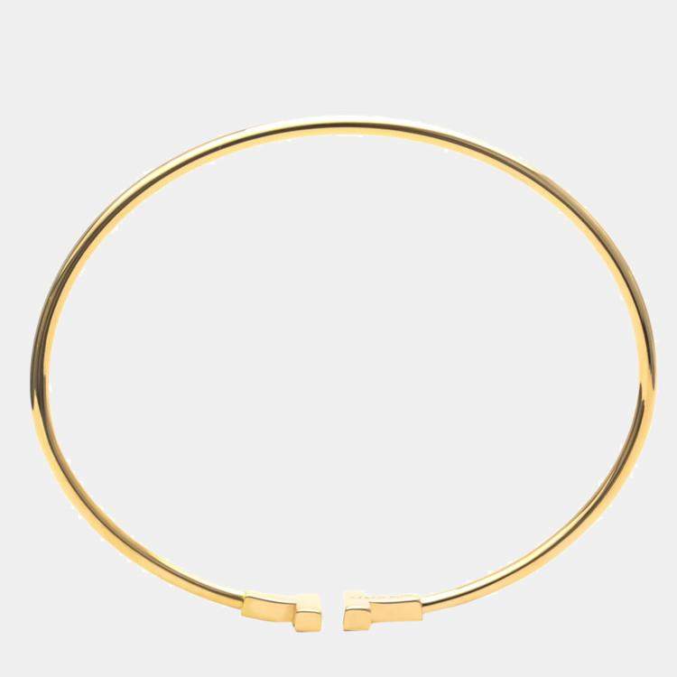 Pre Owned Tiffany & Co. T Wire 18K Rose Gold Narrow Bracelet