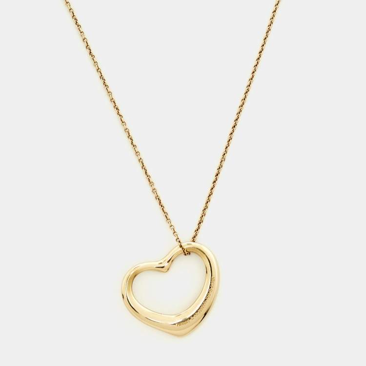 Pre Owned Tiffany & Co. Elsa Peretti Open Heart 18k Yellow Gold Pendant Necklace