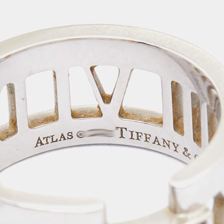 Pre Owned Tiffany & Co. Atlas Diamond 18k White Gold Open Band Ring Size 52