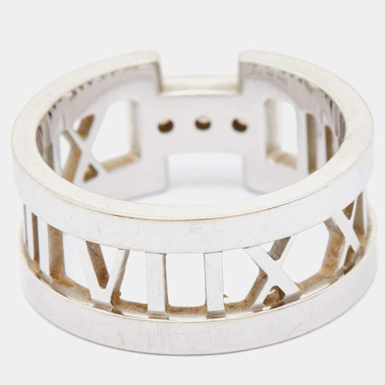 Pre Owned Tiffany & Co. Atlas Diamond 18k White Gold Open Band Ring Size 52
