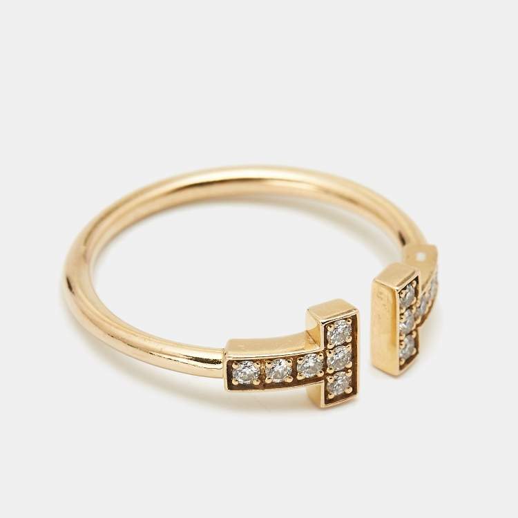 Pre Owned Tiffany & Co. Tiffany T Wire Diamonds 18k Rose Gold Ring Size 53