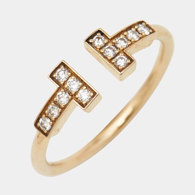 Pre Owned Tiffany & Co. Tiffany T Wire Diamonds 18k Rose Gold Ring Size 53
