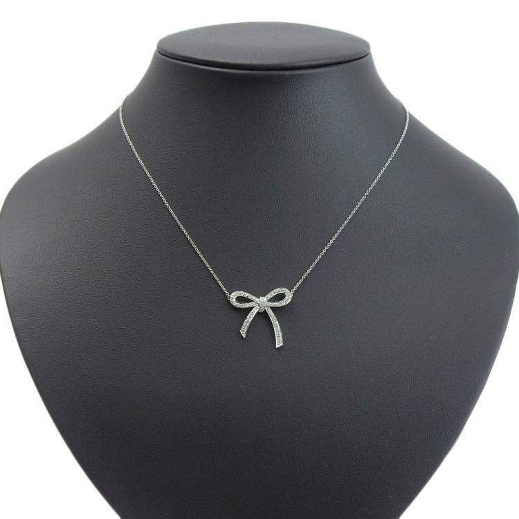 Pre Owned Tiffany & Co. Tiffany Bow Platinum Diamond Necklace