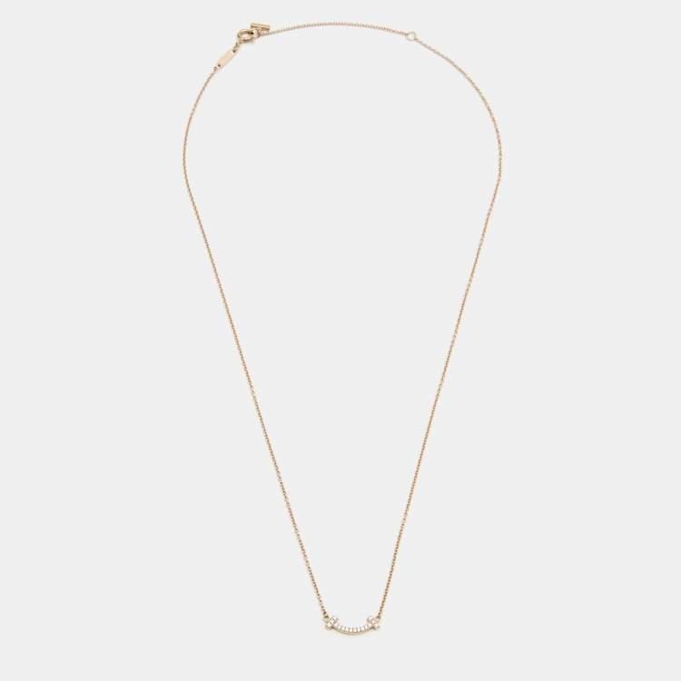 Pre Owned Tiffany & Co. T Smile Diamonds 18k Rose Gold Mini Model Necklace
