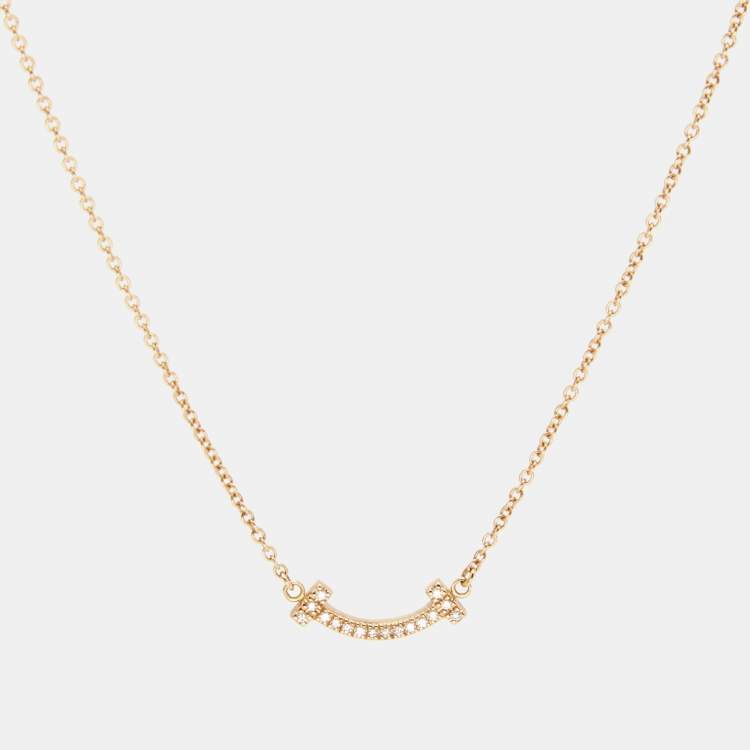 Pre Owned Tiffany & Co. T Smile Diamonds 18k Rose Gold Mini Model Necklace