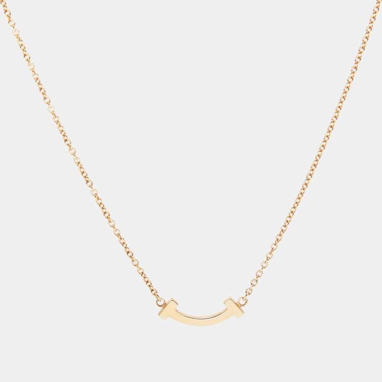 Pre Owned Tiffany & Co. T Smile Diamonds 18k Rose Gold Mini Model Necklace