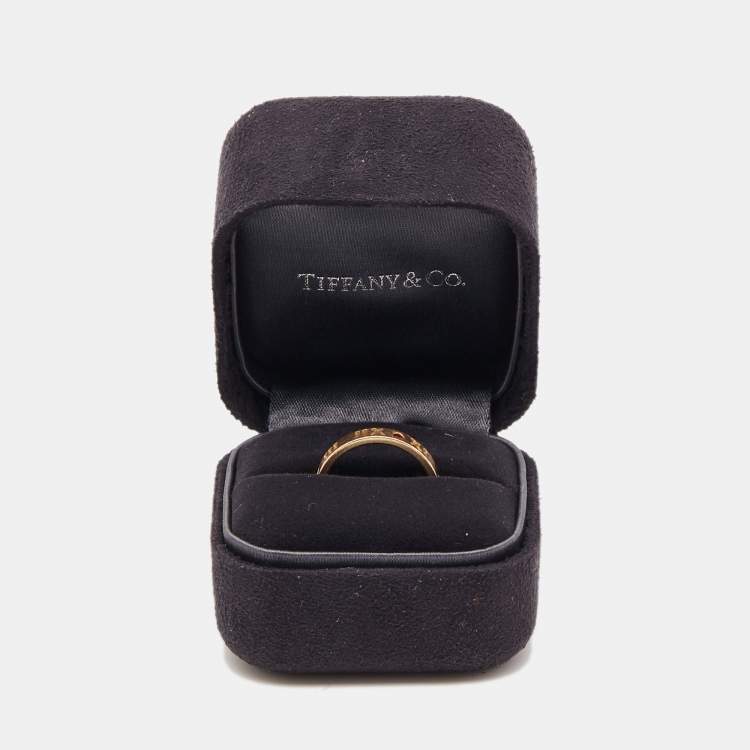 Pre Owned Tiffany & Co. Atlas Pierced Rubies 18k Rose Gold Band Ring Size 52