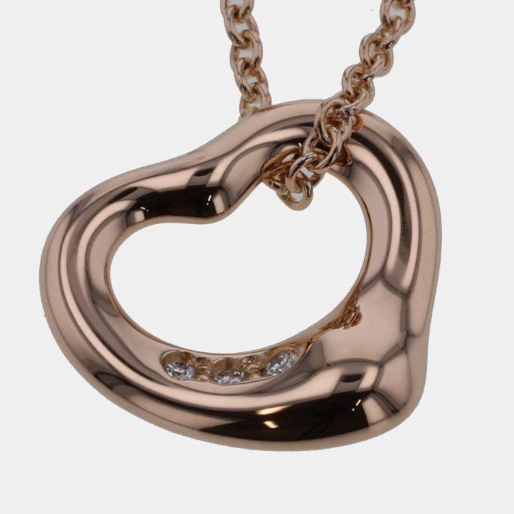 Pre Owned Tiffany & Co. Elsa Peretti Open Heart 18K Rose Gold Diamond Necklace