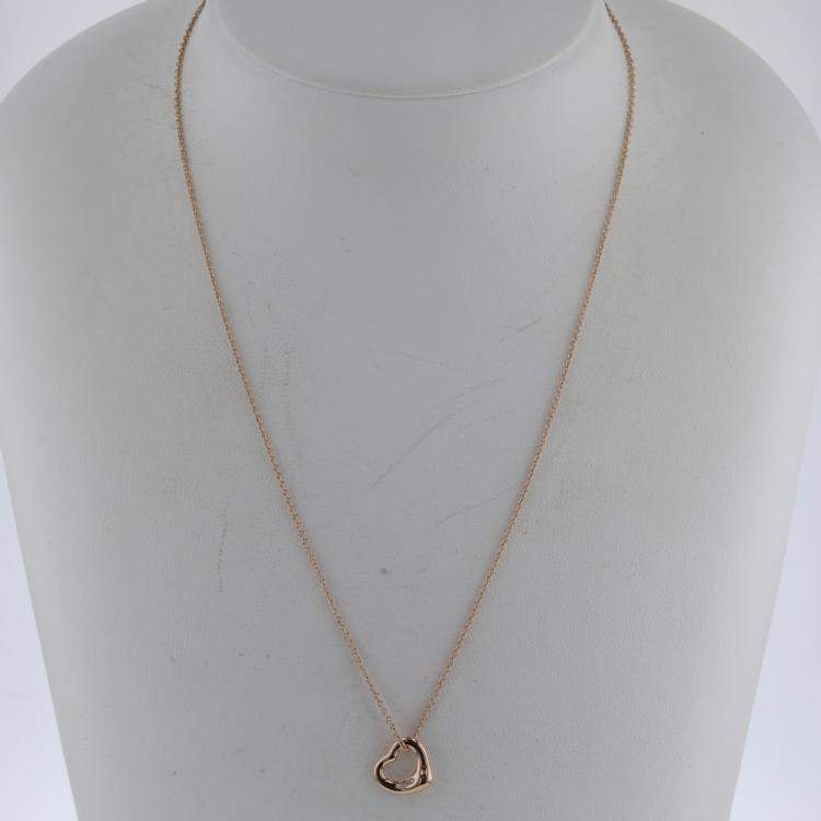 Pre Owned Tiffany & Co. Elsa Peretti Open Heart 18K Rose Gold Diamond Necklace