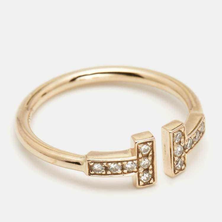 Pre Owned Tiffany & Co. Tiffany T Wire Diamond 18k Rose Gold Ring Size 53