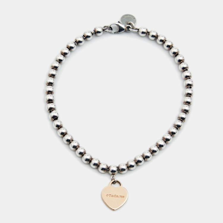 Pre Owned Tiffany & Co. Return to Tiffany Heart 18k Rose Gold Sterling Silver Bead Bracelet  