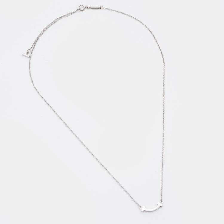Pre Owned Tiffany & Co. Tiffany T Smile Mini Diamond 18K White Gold Necklace