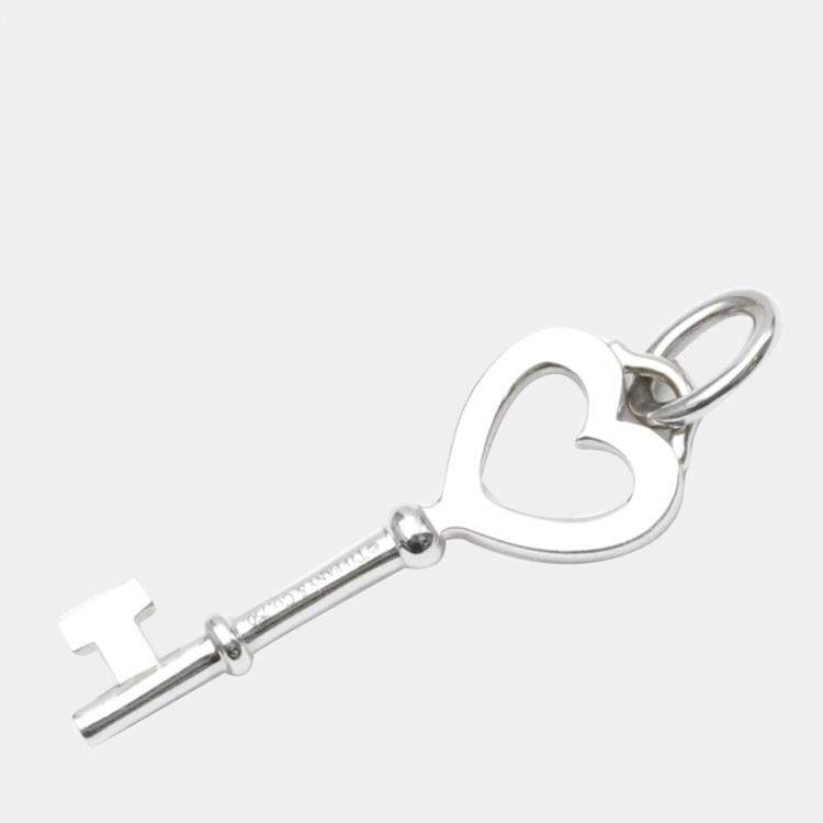 Pre Owned Tiffany & Co. Heart Keys 18K White Gold Diamond Charms and Pendants