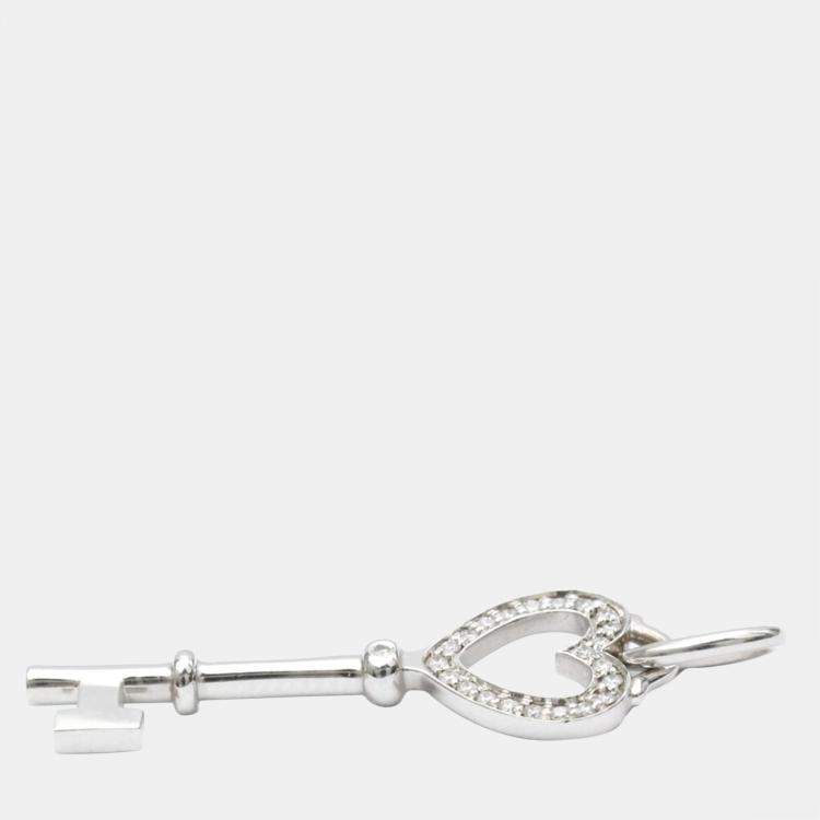 Pre Owned Tiffany & Co. Heart Keys 18K White Gold Diamond Charms and Pendants