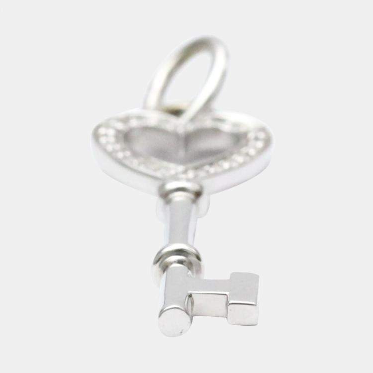 Pre Owned Tiffany & Co. Heart Keys 18K White Gold Diamond Charms and Pendants