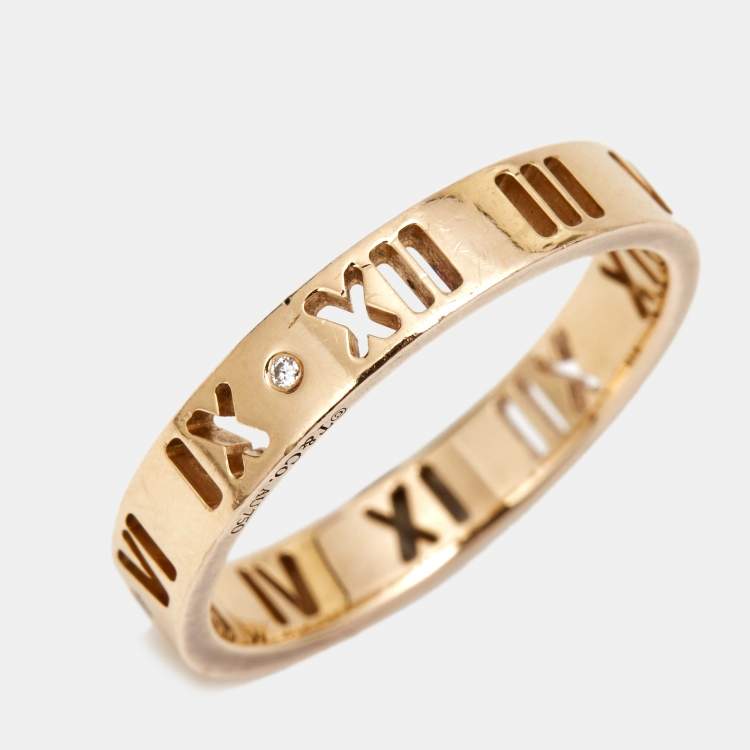 Pre Owned Tiffany & Co. Atlas Pierced Diamond 18k Rose Gold Band Ring Size 53
