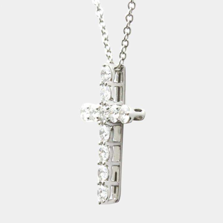 Pre Owned Tiffany & Co. Cross Small Platinum Diamond Necklace