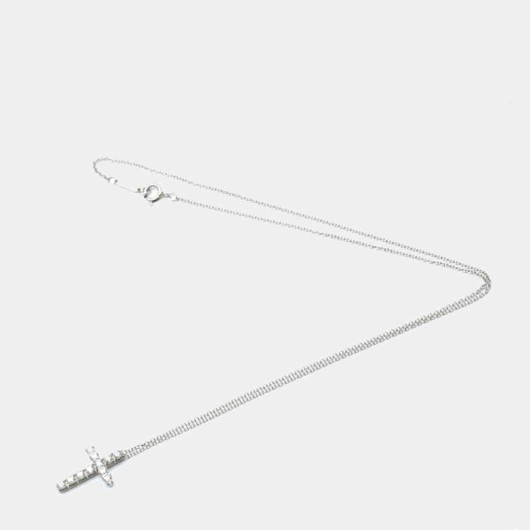 Pre Owned Tiffany & Co. Cross Small Platinum Diamond Necklace