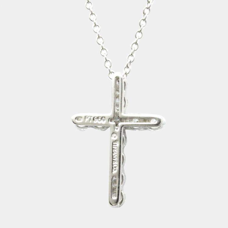 Pre Owned Tiffany & Co. Cross Small Platinum Diamond Necklace