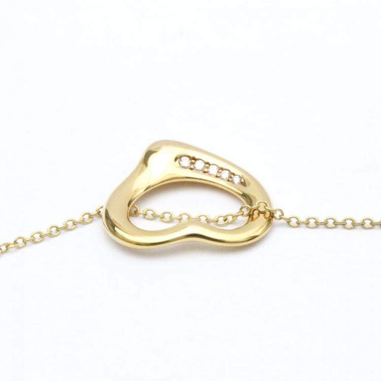 Pre Owned Tiffany & Co. Elsa Peretti Open Heart 18K Yellow Gold Diamond Necklace