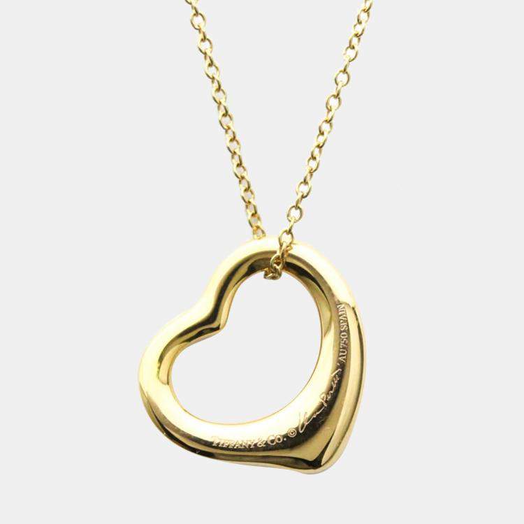 Pre Owned Tiffany & Co. Elsa Peretti Open Heart 18K Yellow Gold Diamond Necklace