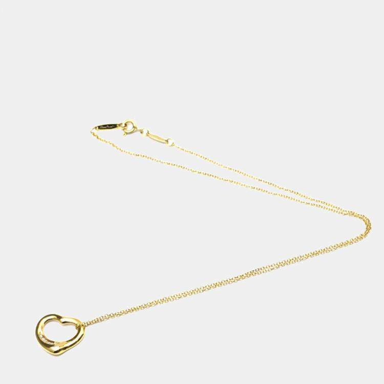 Pre Owned Tiffany & Co. Elsa Peretti Open Heart 18K Yellow Gold Diamond Necklace