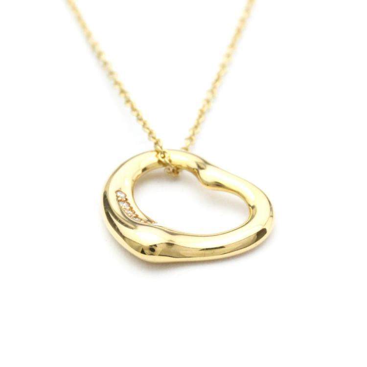 Pre Owned Tiffany & Co. Elsa Peretti Open Heart 18K Yellow Gold Diamond Necklace