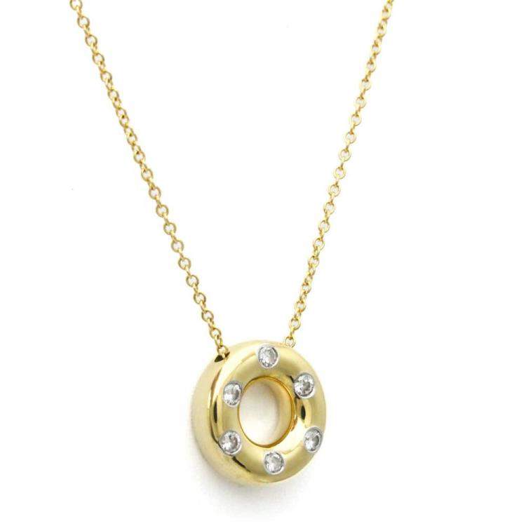 Pre Owned Tiffany & Co. Etoile Circle 18K Yellow Gold Platinum Diamond Necklace 