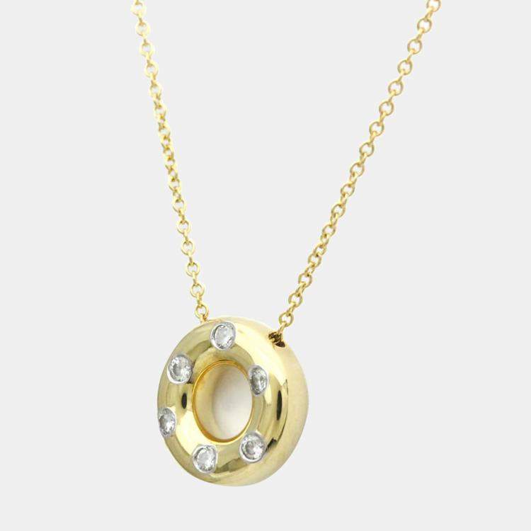 Pre Owned Tiffany & Co. Etoile Circle 18K Yellow Gold Platinum Diamond Necklace 