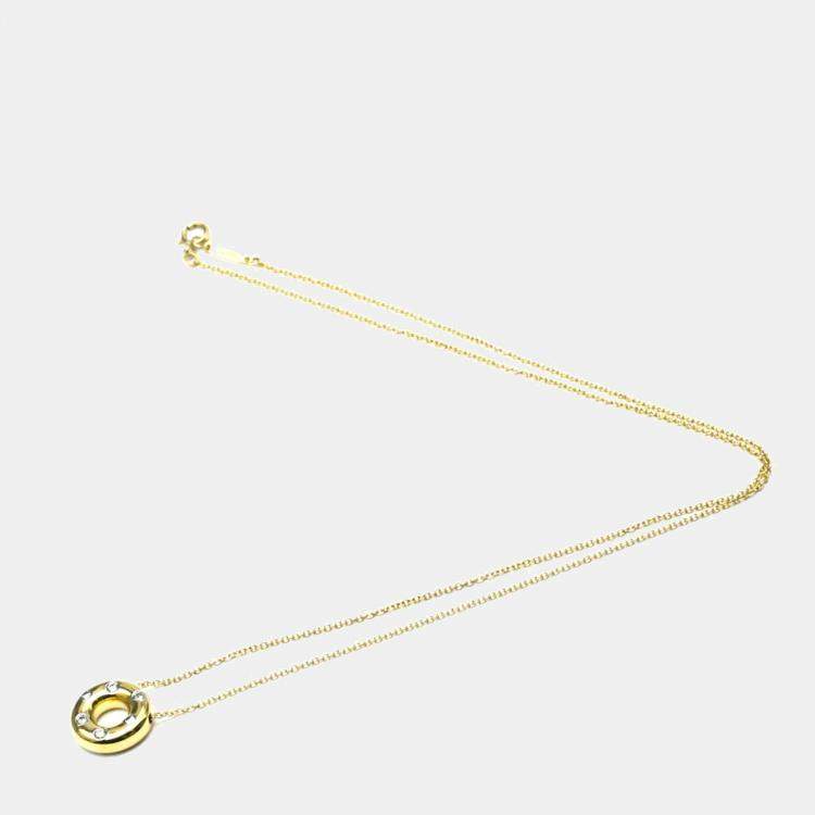 Pre Owned Tiffany & Co. Etoile Circle 18K Yellow Gold Platinum Diamond Necklace 
