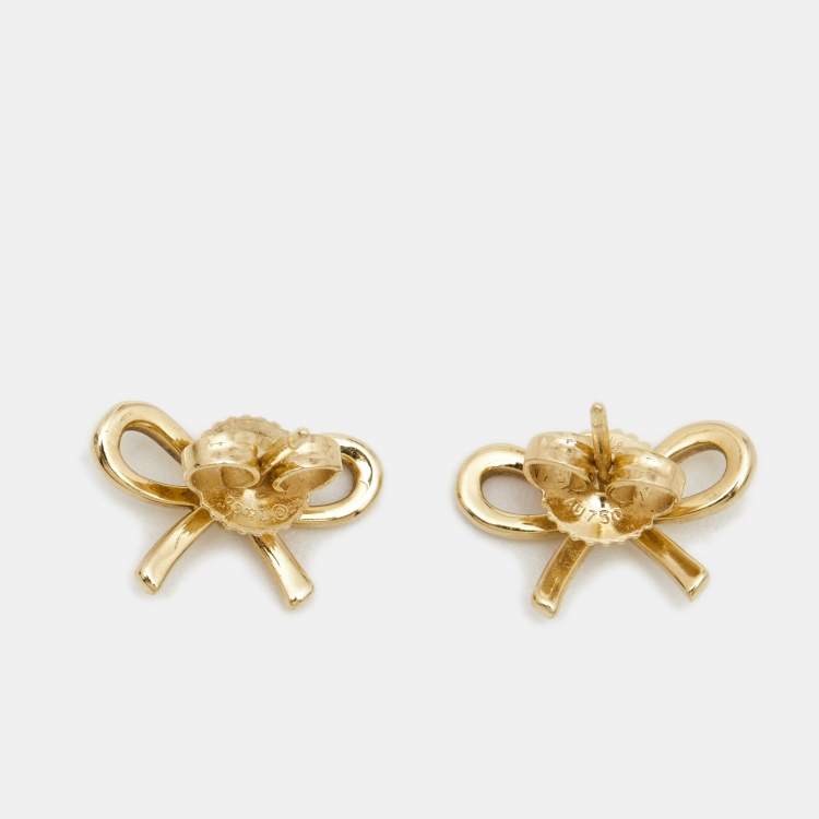 Pre Owned Tiffany & Co. Tiffany Bow 18k Yellow Gold Stud Earrings