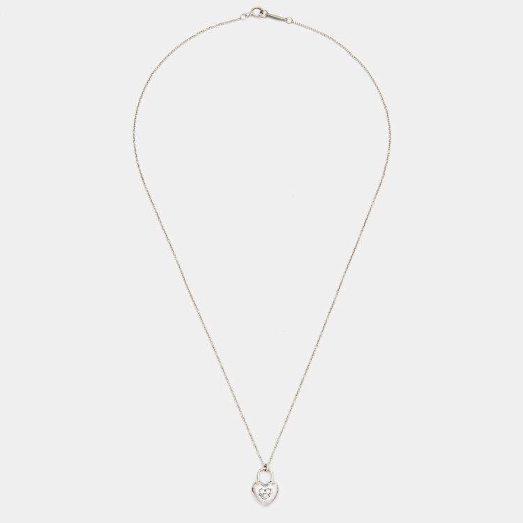 Pre Owned Tiffany & Co. Heart Lock Diamonds 18k White Gold Pendant Necklace