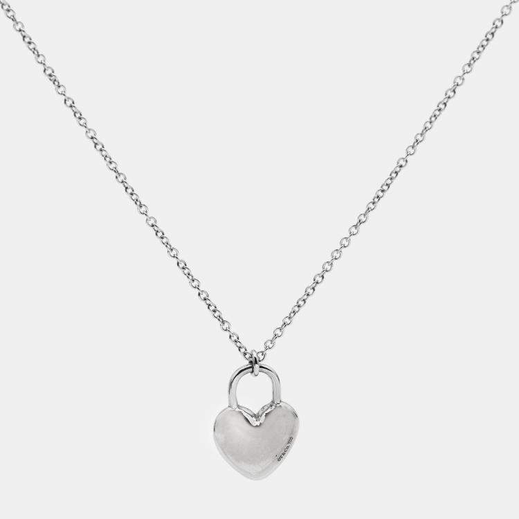 Pre Owned Tiffany & Co. Heart Lock Diamonds 18k White Gold Pendant Necklace