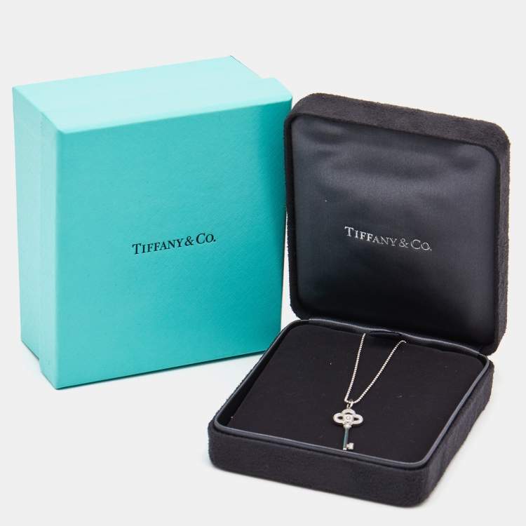 Pre Owned Tiffany & Co. Crown Mini Key Diamonds 18k White Gold Pendant Necklace