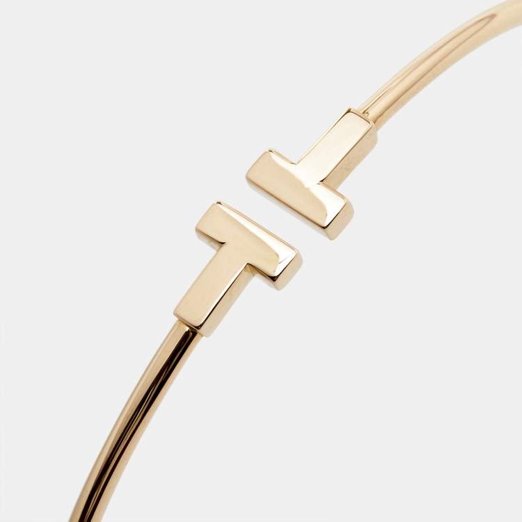 Pre Owned Tiffany & Co. T Wire 18K Rose Gold Narrow Bracelet