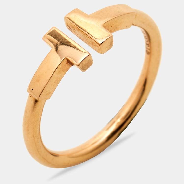 Pre Owned Tiffany & Co. Tiffany T 18k Rose Gold Ring Size 52