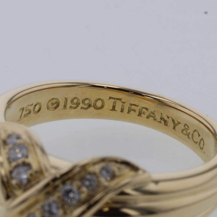 Pre Owned Tiffany & Co. Vintage Signature X 18K Yellow Gold Diamond Ring EU 49