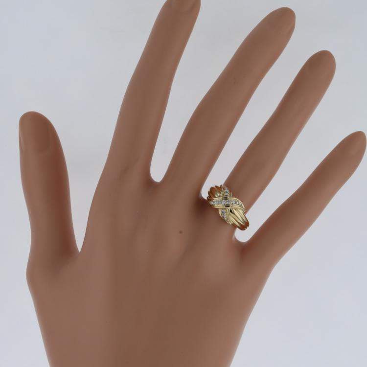 Pre Owned Tiffany & Co. Vintage Signature X 18K Yellow Gold Diamond Ring EU 49