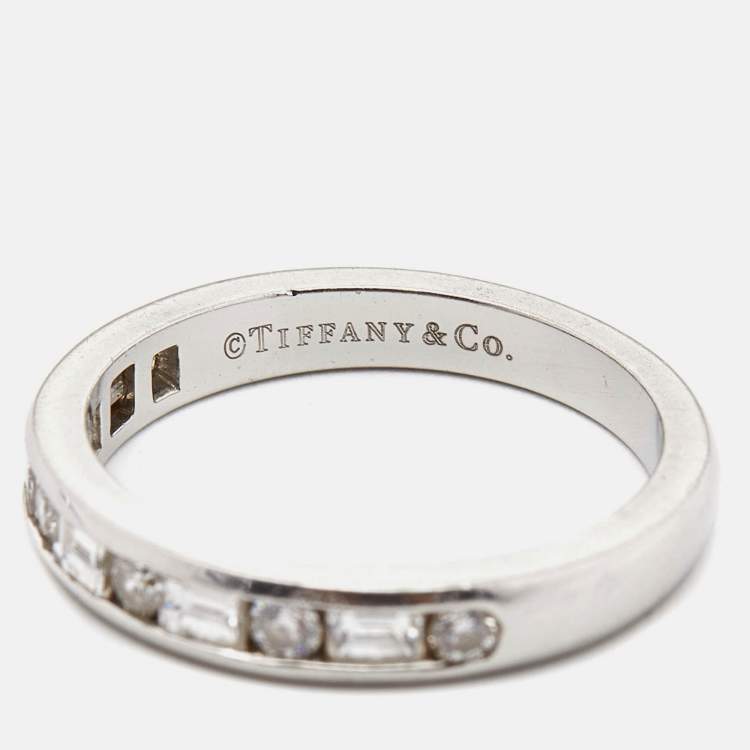 Pre Owned Tiffany & Co. Diamond Round & Baguette Channel Set Platinum Band Ring 53