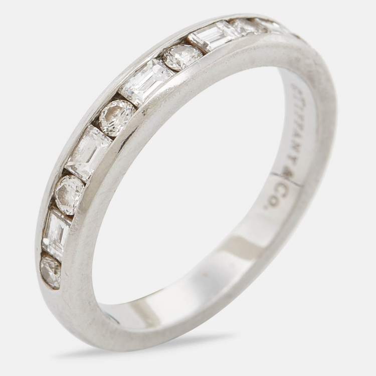 Pre Owned Tiffany & Co. Diamond Round & Baguette Channel Set Platinum Band Ring 53