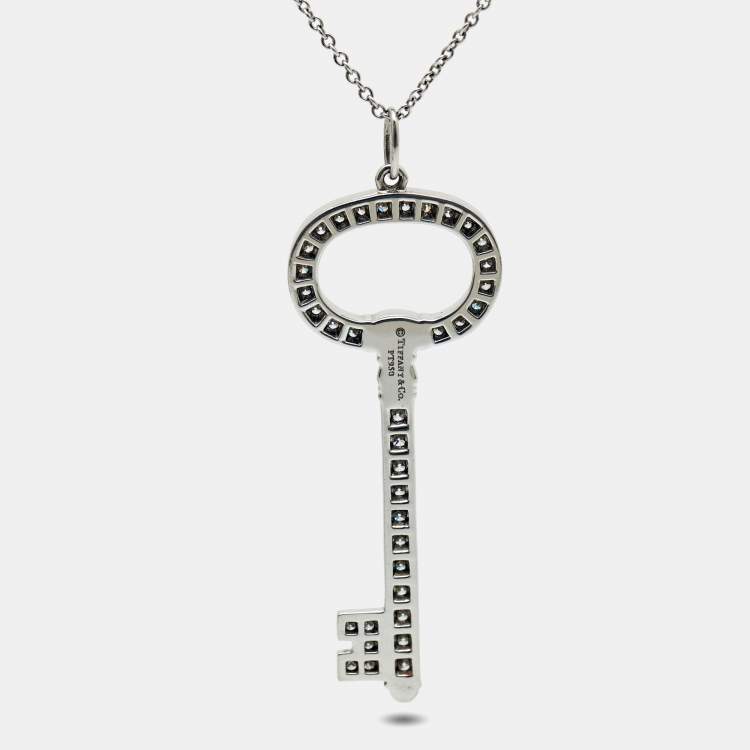 Pre Owned Tiffany & Co. Diamond Oval Key Platinum Pendant Necklace