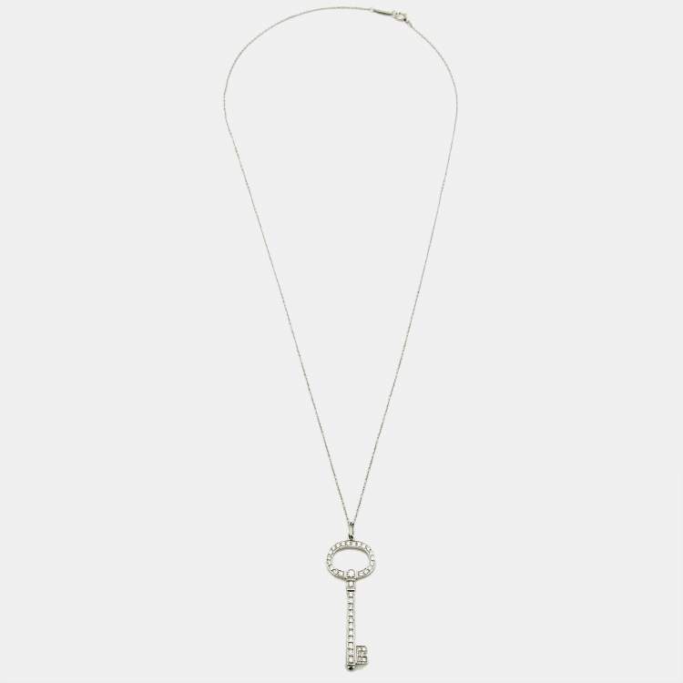 Pre Owned Tiffany & Co. Diamond Oval Key Platinum Pendant Necklace
