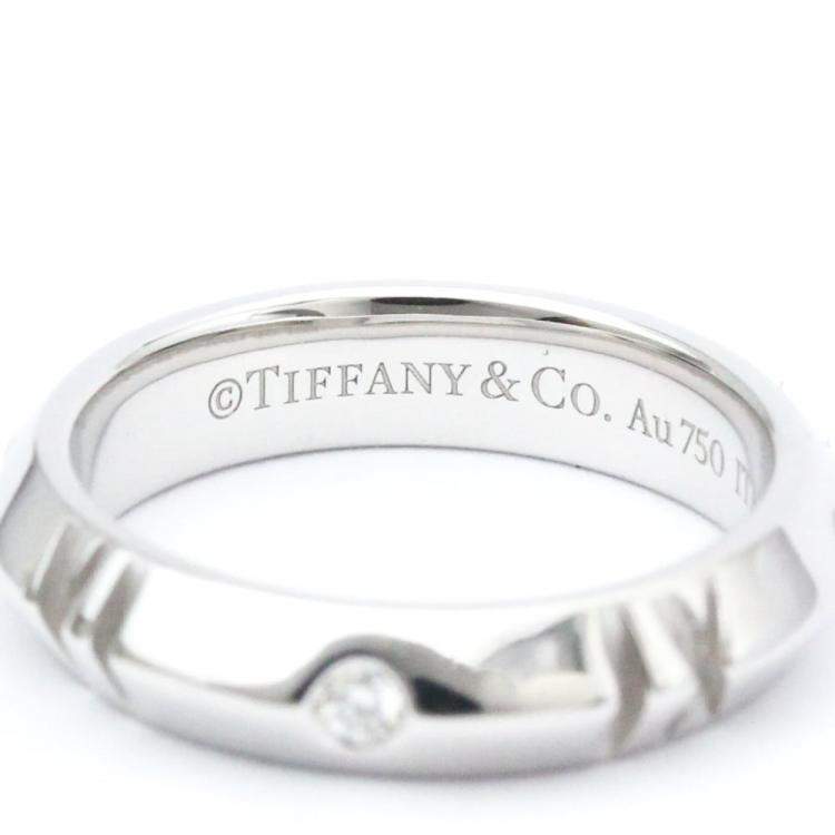 Pre Owned Tiffany & Co. Atlas X Closed Narrow 18K White Gold Diamond Ring EU 49